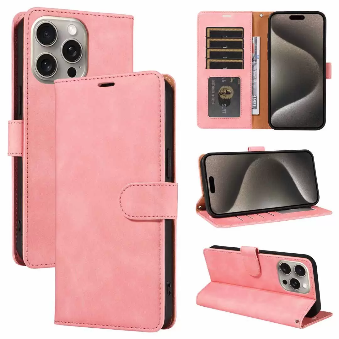 iPhone 16 Pro Max PU Leather Wallet Case Pink